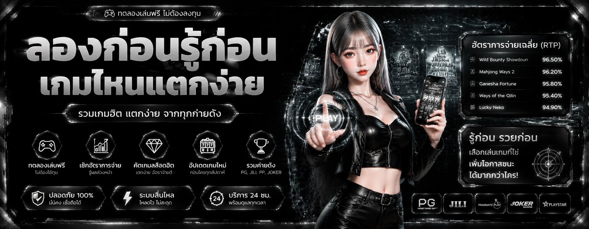 แบนเนอร์ทดลองเล่นสล็อตฟรี SLT168 PG Slot ไม่ต้องสมัคร